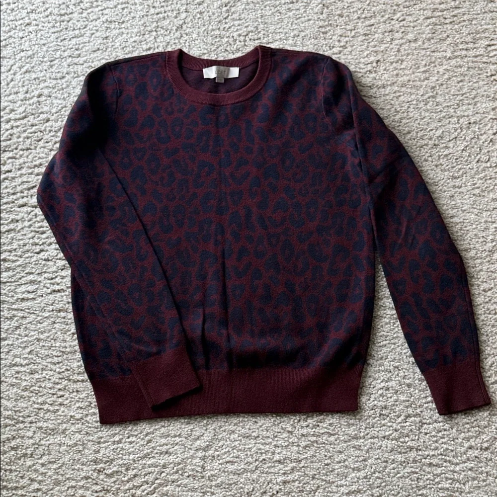 LOFT Burgundy and Blue Patterned Peacoat and Matching Sweater Set